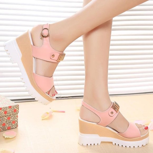 Light Pink heels heeled sandals platform - Picture 5 of 7